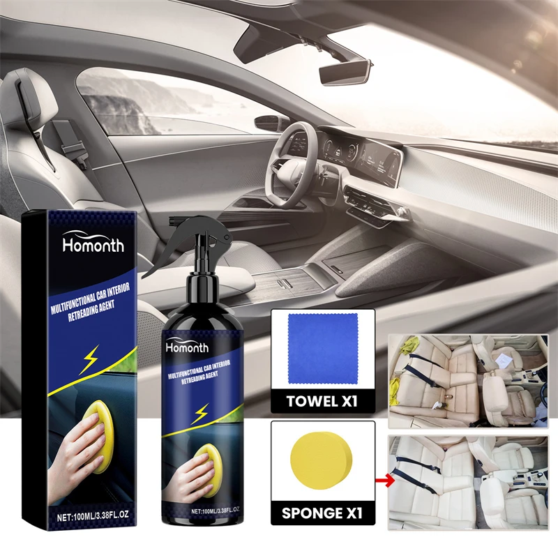 Homonth multifunctional car interior retreading agent plastic refurbishing liquid steering wheels seat floor mat cleaning kit