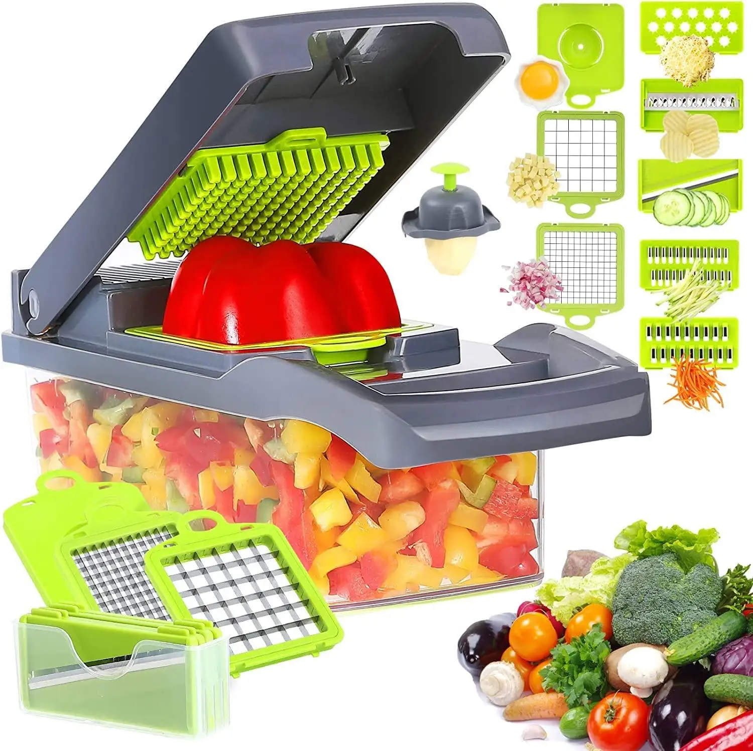 Multifunctional 16-Piece Vegetable Cutter Set Food Processor Chopper Slicer Spoons Wooden Silicone Dinnerware Cooking Storage