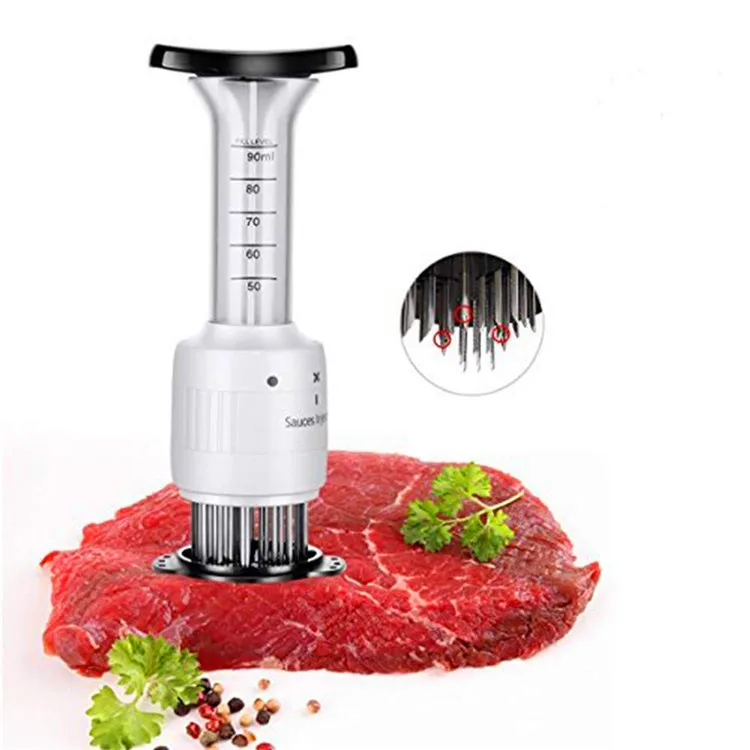 304 Stainless Steel Kitchen Tool 2 in 1 Meat Tenderizer Needle 3 Pinholes Meat Tenderizer Injector