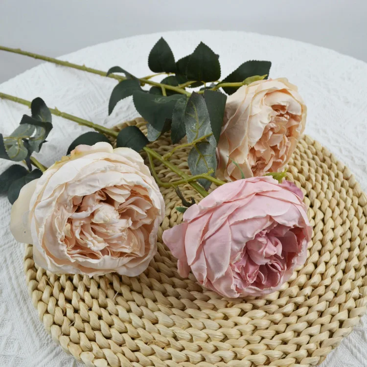Artificial Flowers Fake Silk Austin Rose for Decoration Blooming Faux Flower Stem for DIY Vase Home Wedding Party