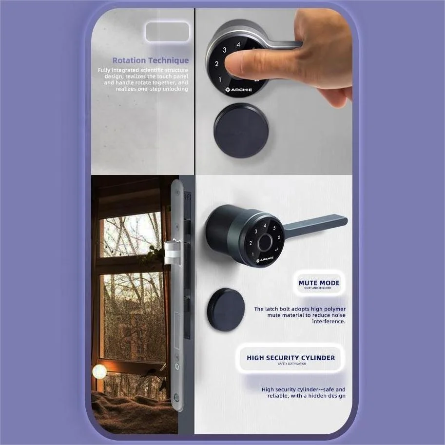 ARCHIE Fingerprint Password Key Cylindrical Serrure Intelligente Electronic Smart Door Lock