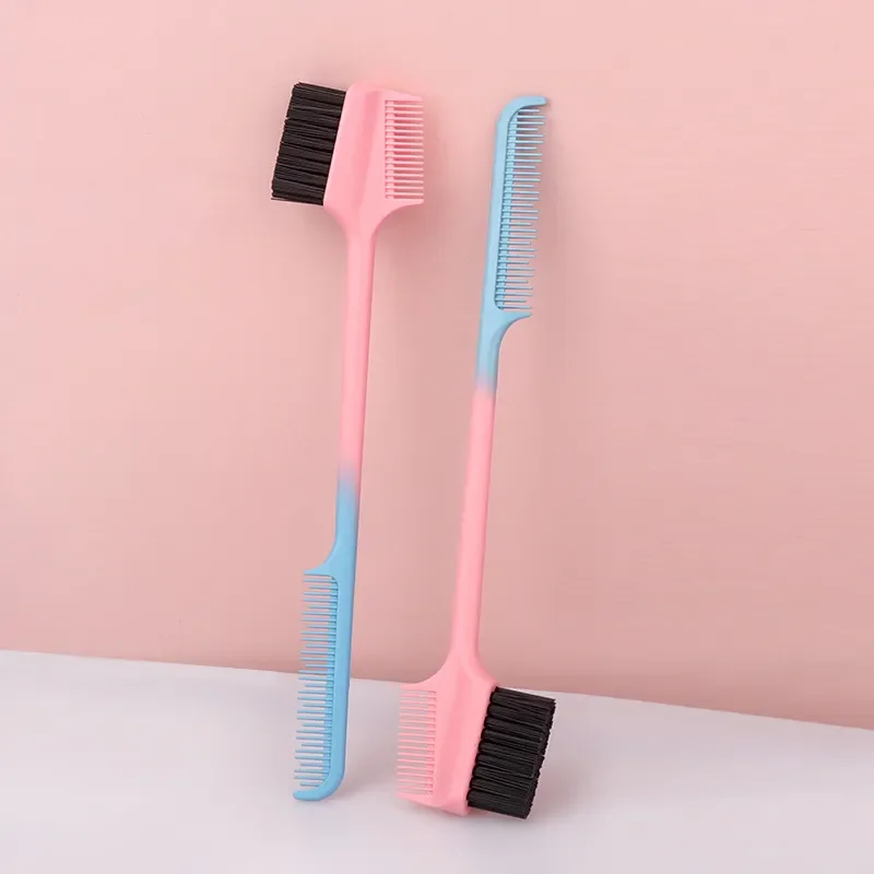 Custom Logo Beauty Plastic Double Sided Dual Edge Band Control Baby Hair Gel Brush and Combs with Parting Comb