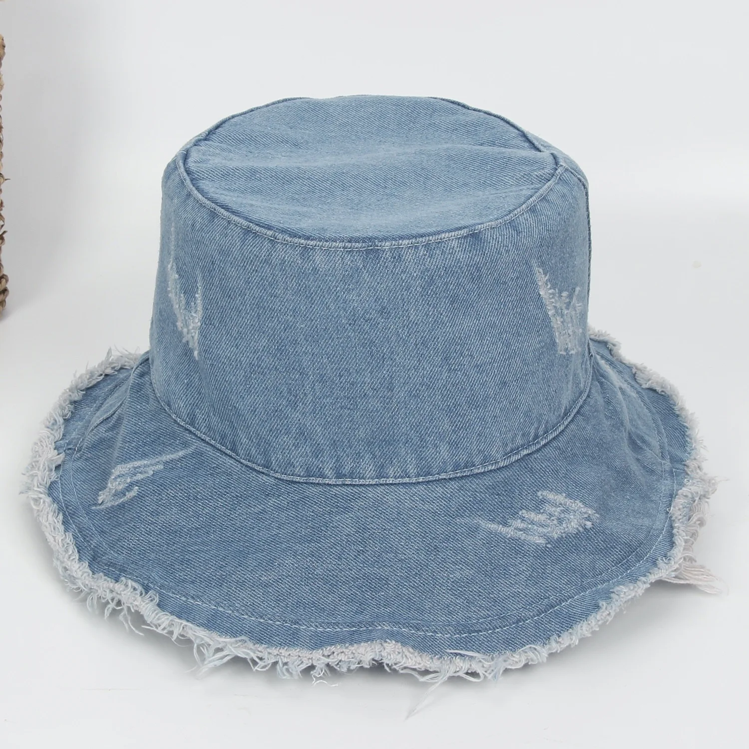 Vintage Denim Bucket Hat Washed Denim Distressed Denim Bucket Hat Big Brim