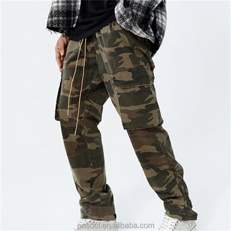 Custom Logo High Quality Hip Hop Wholesale Mens Camouflage Pants Fashion Streetwear Baggy Camo Cargo Pants For Men
