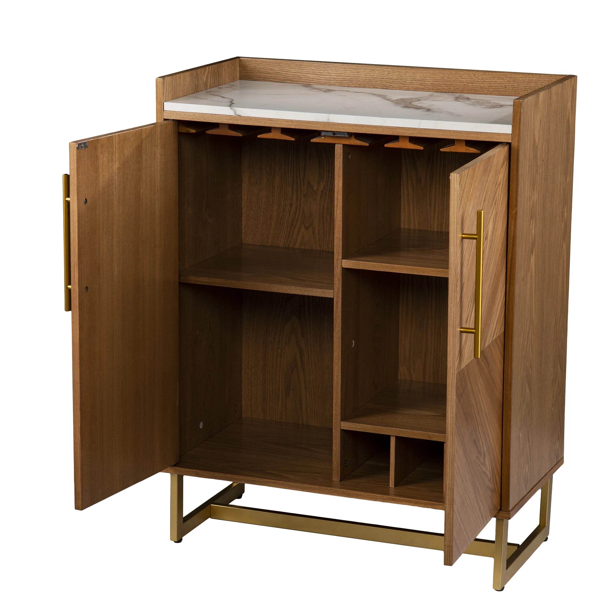 Functional  Contemporary Anywhere Small Wooden Bar Cabinet With Marble Paper Top Iron Legs