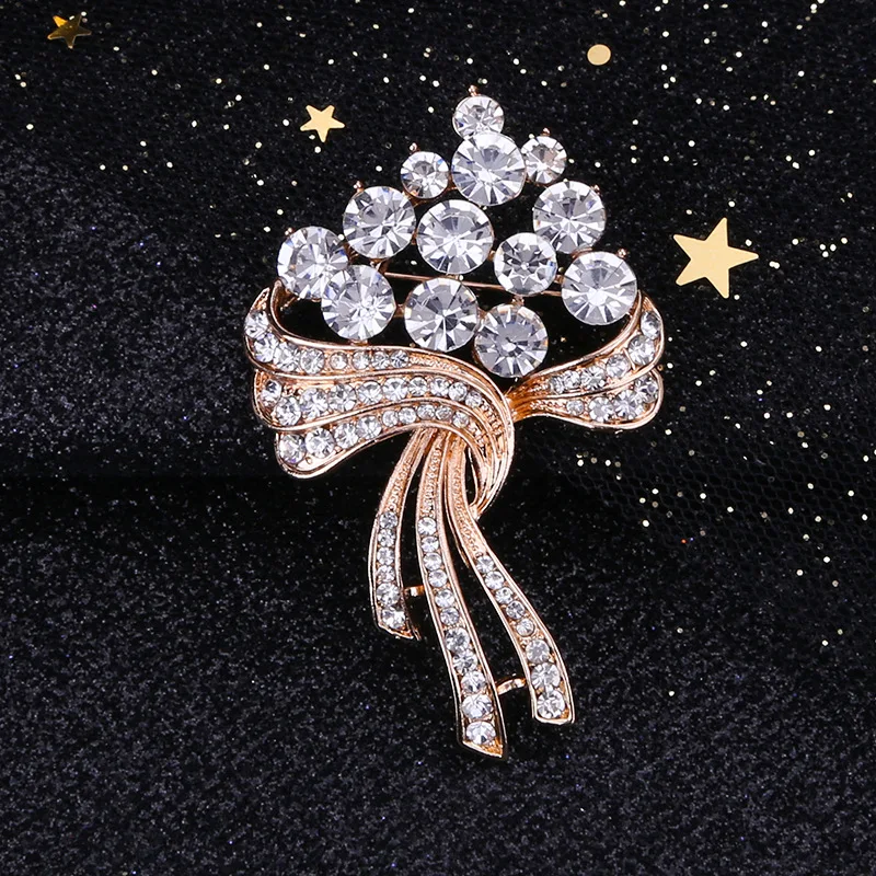 Factory Temperament Flower Micro-Inlaid Zircon Upscale Clothing Pin Women Crystal Rhinestone Pearl Brooch