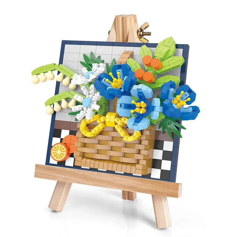 Rose Sun Flower Potted Bouquet Home Decoration 3D Model Sunflower Bouquet Rose Building Block Bricks Toy Diy Potted Gift