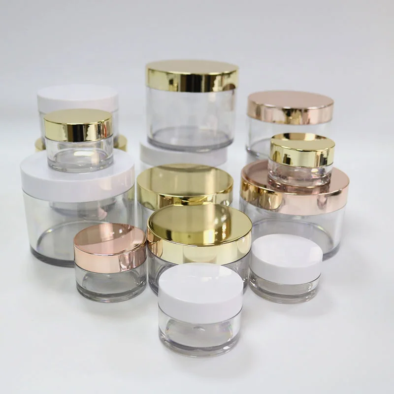 Cosmetic Packaging Custom Logo Clear Empty 1Oz 2Oz 4Oz 3 Oz 8Oz 15G 30G Powder Container Plastic Cosmetic Jar With Gold Pink Lid