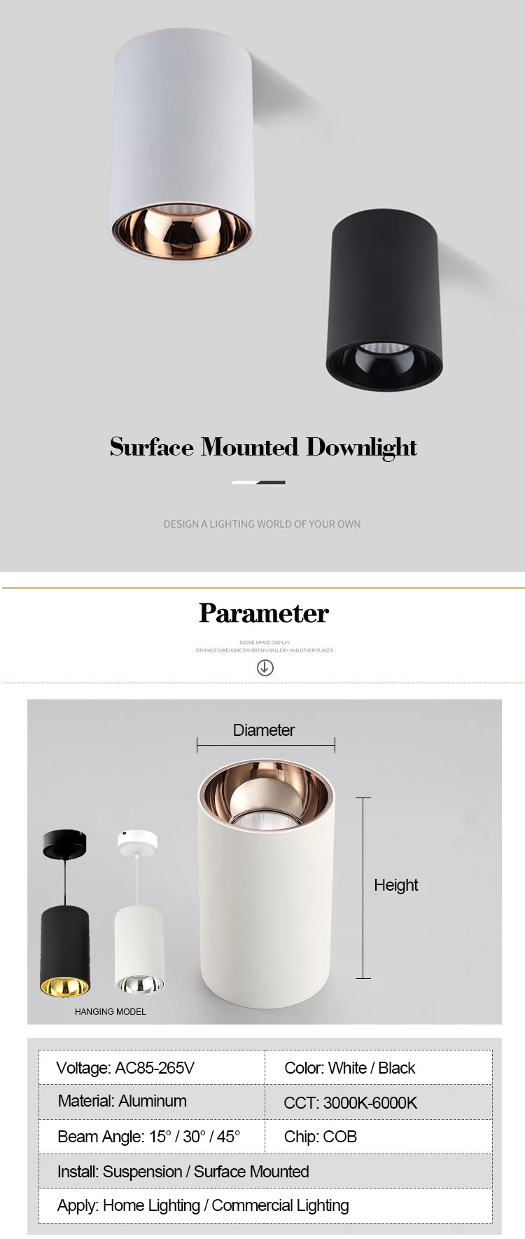 Surface Mounted Led Downlight Showroom Lighting 3000K Warm White 35W Led Cob Downlight