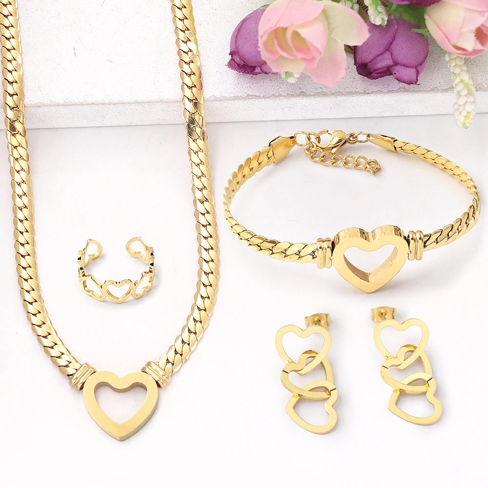 Brand Necklace Jewelry Sets 18K Gold Plated Geometric Chain Collar Heart Necklace Loveliness Jewelry Gift Acero Inoxidable