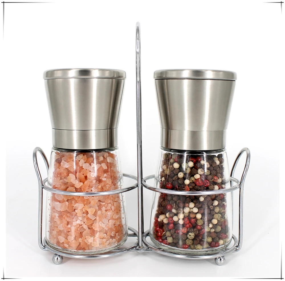 amazon hot sale  manual salt and pepper mill set  with metal holder