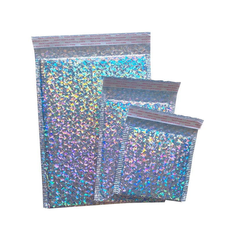 Wholesale Rainbow Glitter Metallic Foil Bubble Mailers Luxury Holographic Poly Mailer
