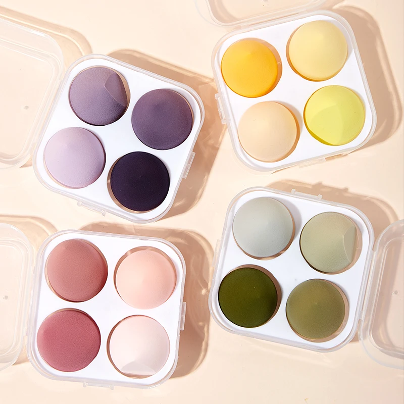 Popular 4PCS/Box Beauty Sponges Set With Egg Box Beauty Facial Foundation Blending Makeup Sponge Set