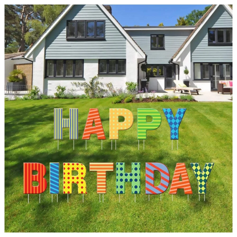 Индивидуальная наружная Водонепроницаемая гофрированная вывеска для газона цифровая печать с письмами на день рождения колом
