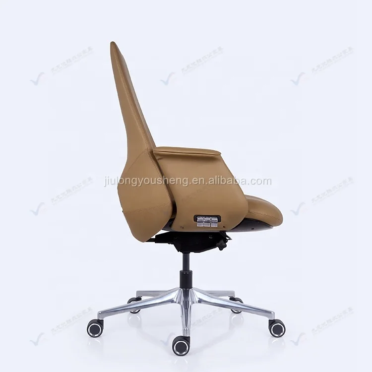 Low Back Brown Leather Ergonomic Chair Synchronous Tilt/Lock Control Leather Chair Swivel Chair for Office