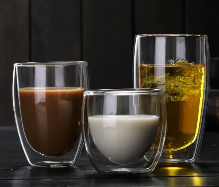 
250ml 350ml 450ml Glass Coffee or Tea Mugs Drinking Glasses Double Wall Thermo Cups for Espresso Latte Cappuccino 