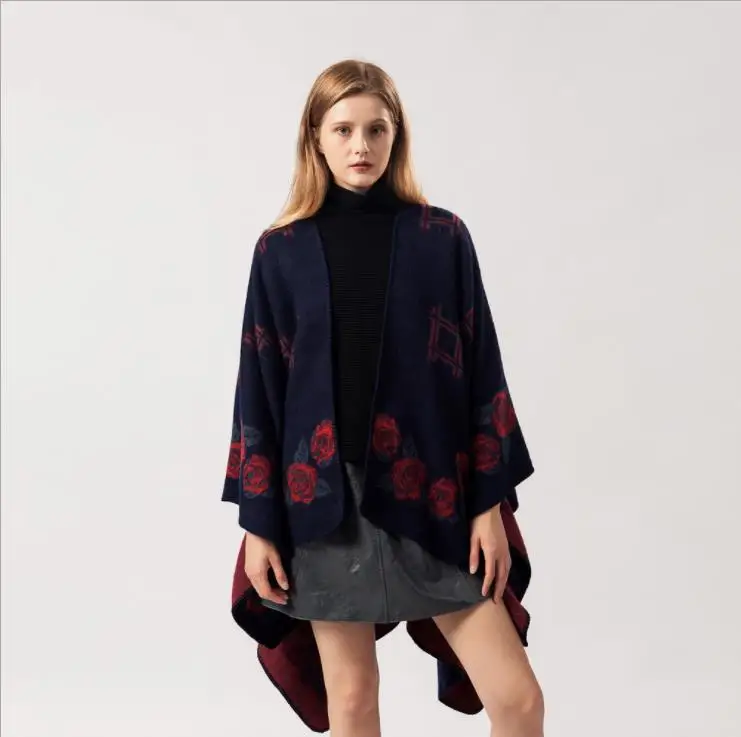 Леди мгновенный накидка для женщин Зимняя шаль Новый дизайн пончо вышивка шали пашмины