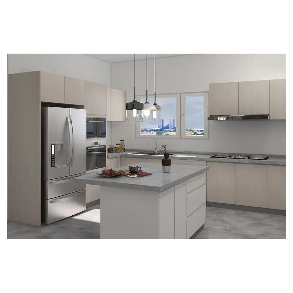 Prima Kitchen Cabinet Residential Glass Gray Complete Set Black Hardware Doors Panels Kitchen Cabinet