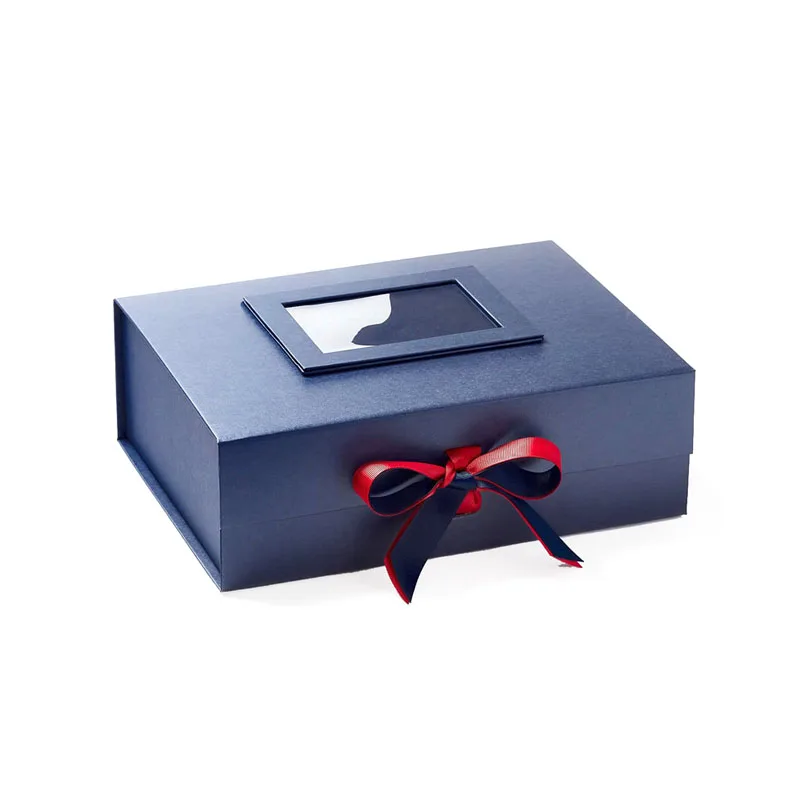 Wholesale rigid ribbon luxury black folding magnetic cardboard custom logo printed gift packaging paper box