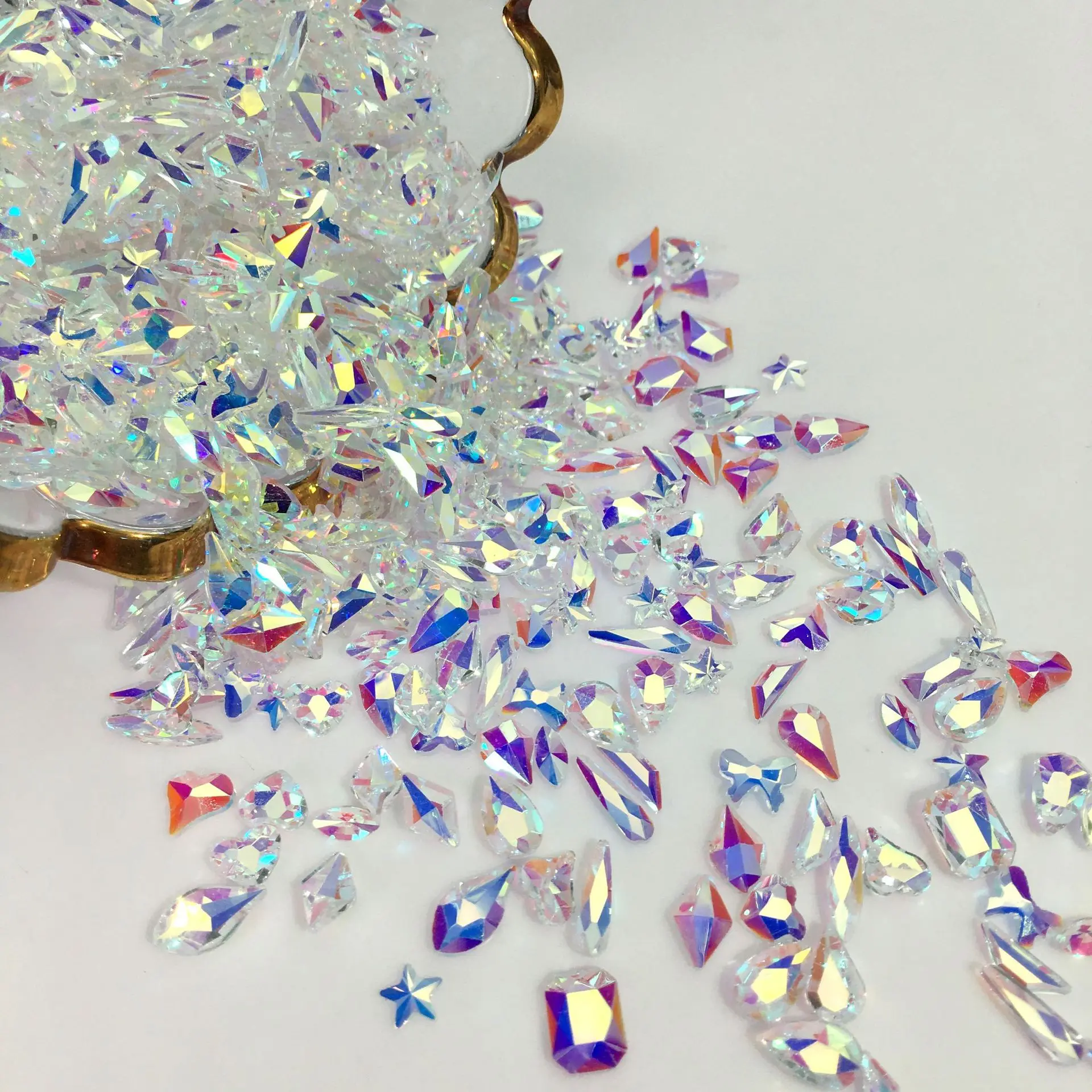 Ice Aurora Fantasy Transparent AB Diamond Shiny Glass Crystal Rhinestone Charms Nail Art Decoration Flatback Bottom Gemstones