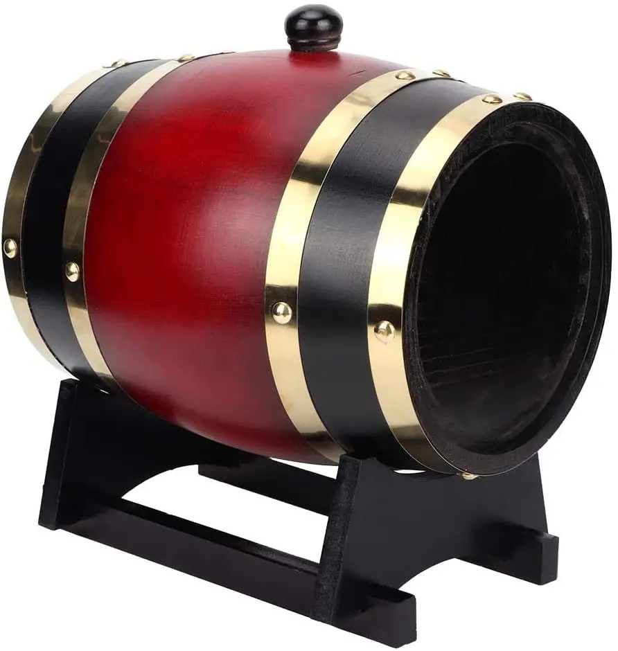 Fdit Vintage Oak Barrel Wood Beer Wine Keg Bucket Home Brewing Device (3L)(Wine Red)