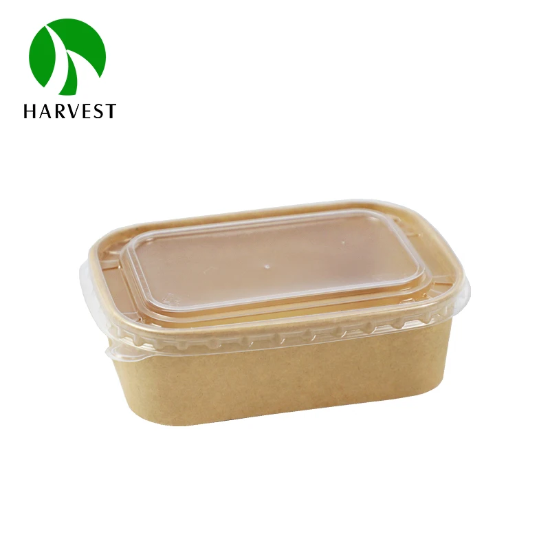 Печатные одноразовые квадратные прямоугольные бумажные ведра для салата с крышкой