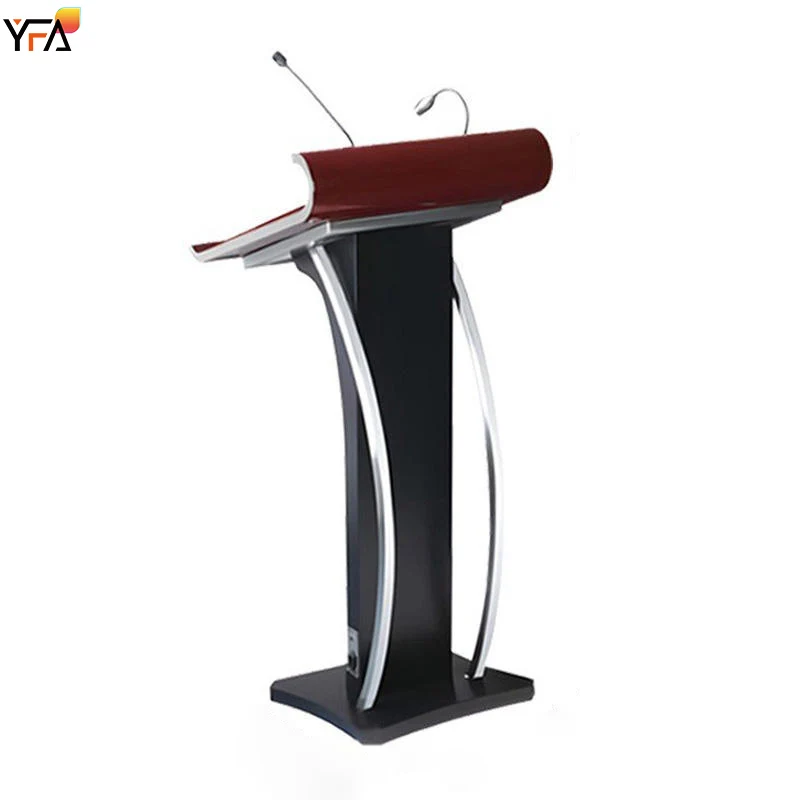 Black Conference Podium Stand With Microphone Rostrum Speech Desk Lecture Table Stainless Steel Podium Stand