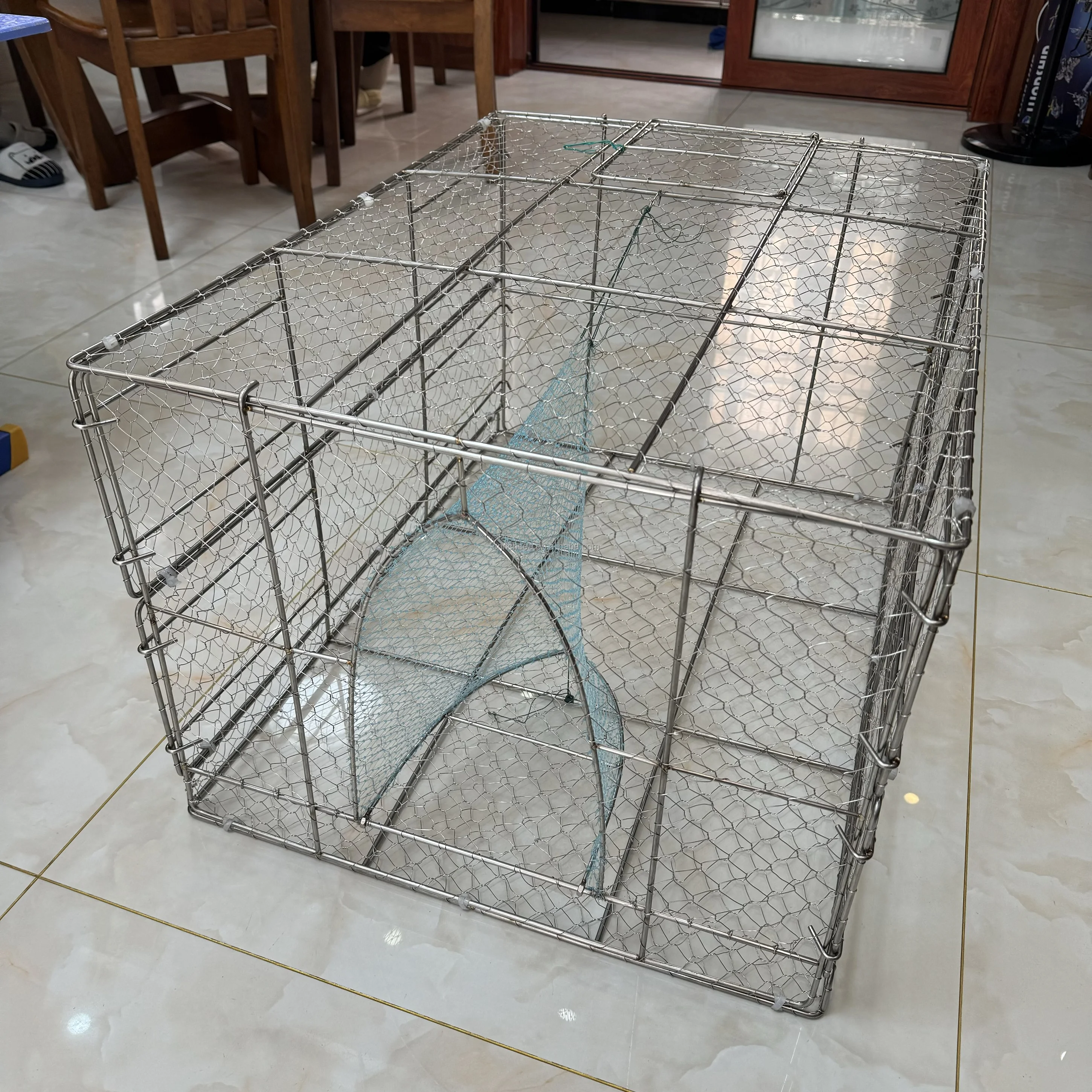 304 Stainless Steel Fishing Cage Heavy Duty Folding Fishing Trap for Catch Fish