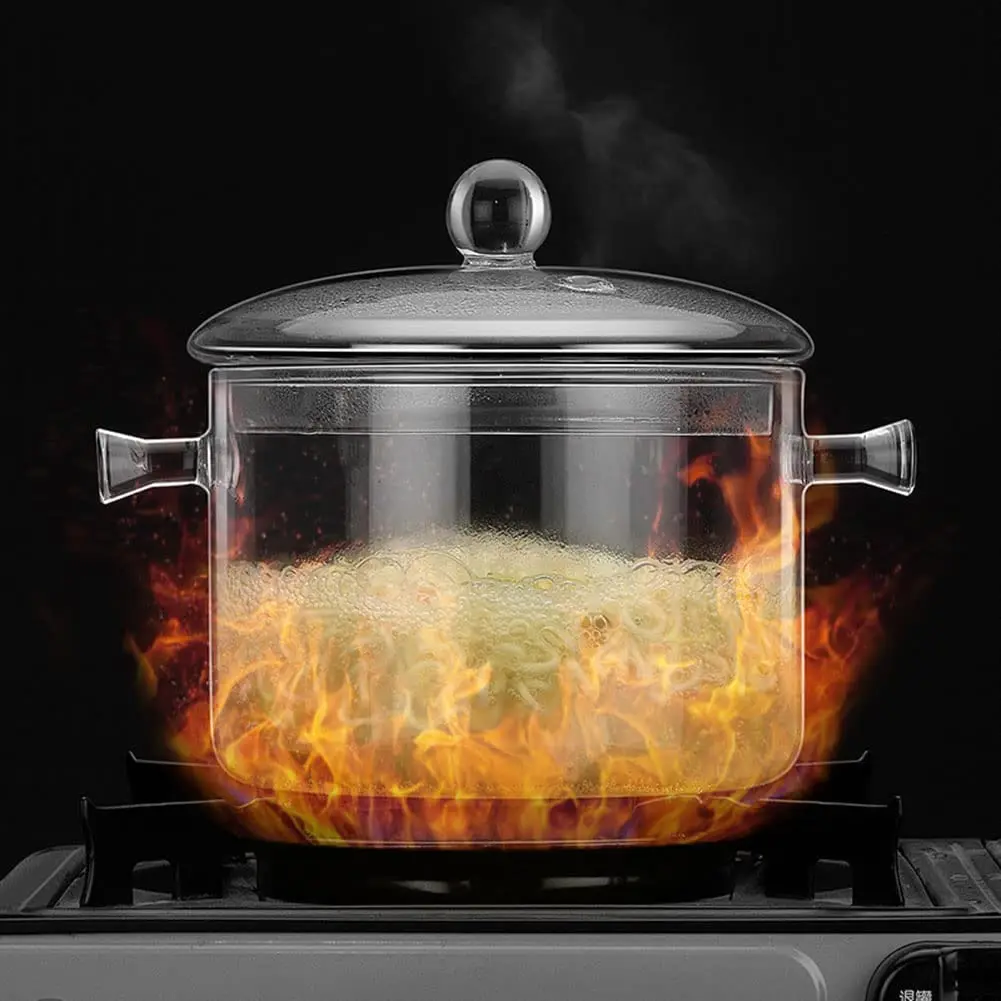 Heat Resistant Thickening Glass Borosilicate Glass Cooking Pot with Cover Soup Pot