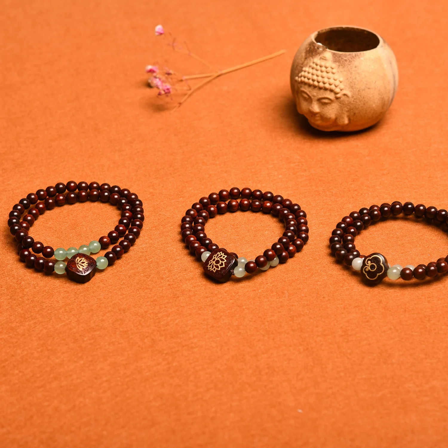 wholesale Buddhist Rosary Multi-circle Beaded Wristband 6mm Natural rosewood with Green Aventurine Multilayer Bracelet