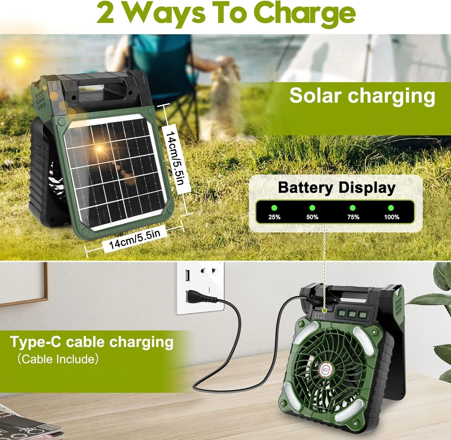 5200mAh/7800mAh Emergency Power Bank Led Solar Camping Light Portable Solar Powered Fan