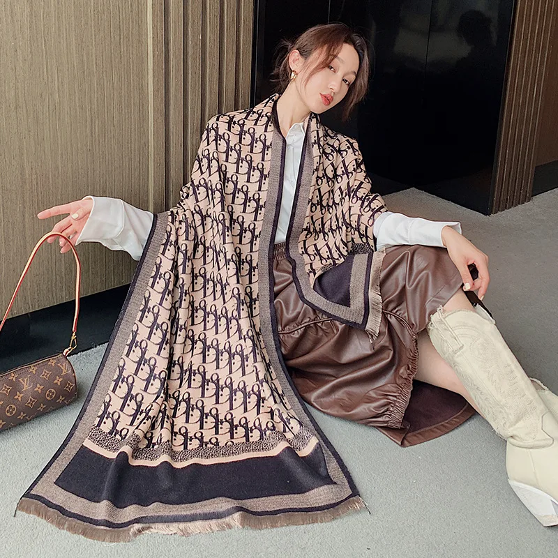  Новинка 2020 модные женские теплые шарфы с логотипом дешевый женский зимний Фирменный шарф из искусственного кашемира