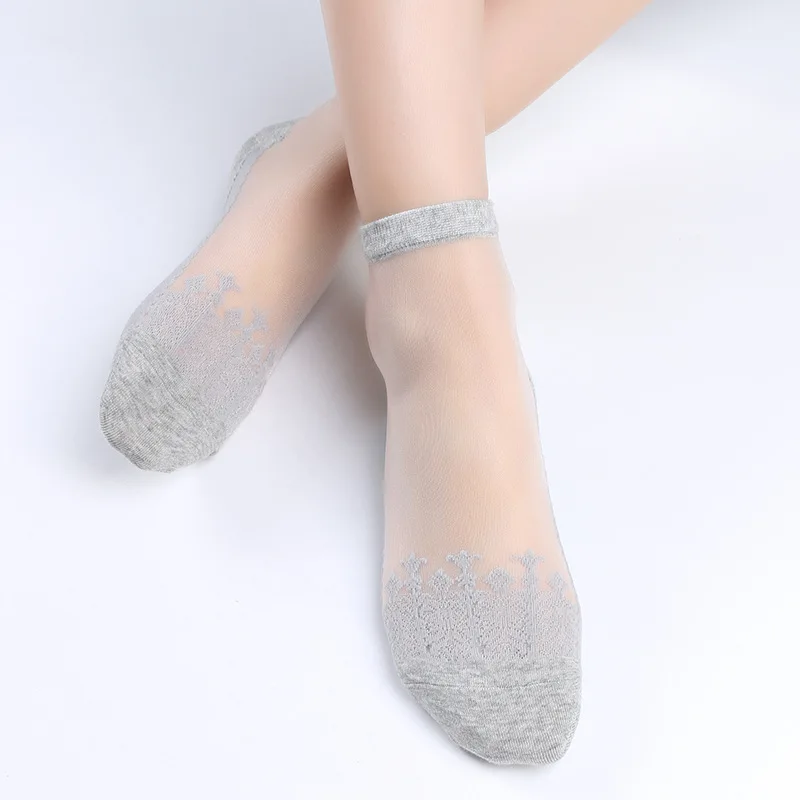 Flower Floral Silk Stockings Cheap Fashion Breathable Woman Sock Shoes Walking Light Transparent Ankle Socks