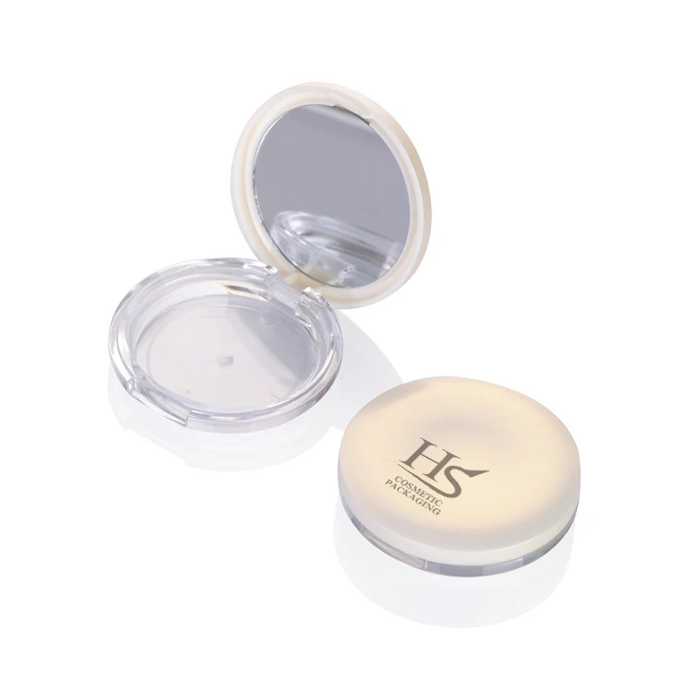 Высококачественная круглая откидная коробка для порошка с зеркальным пластиковым компактным футляром для румян, контейнер для разрыхлителя