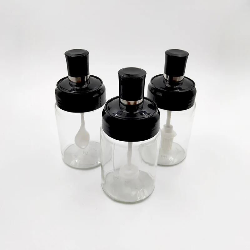 Glass spoon cover comprehensive flavoring bottle set  kitchen MSG salt sugar oil honey glass jar