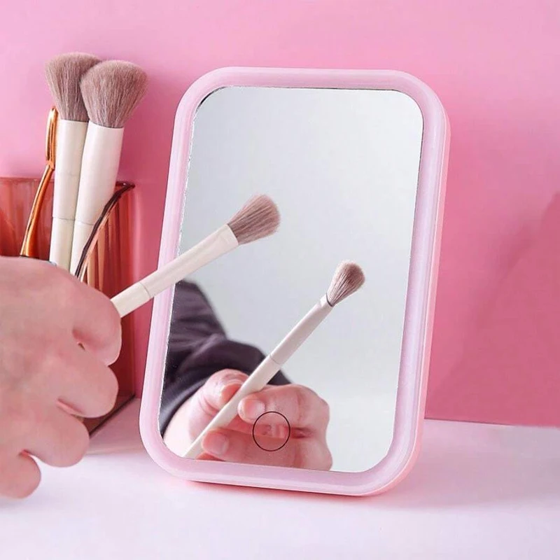 Makeup light mirror Custom logo factory Folding Table Ultra Thin Square USB 3 Level Warm Brightness led mirror