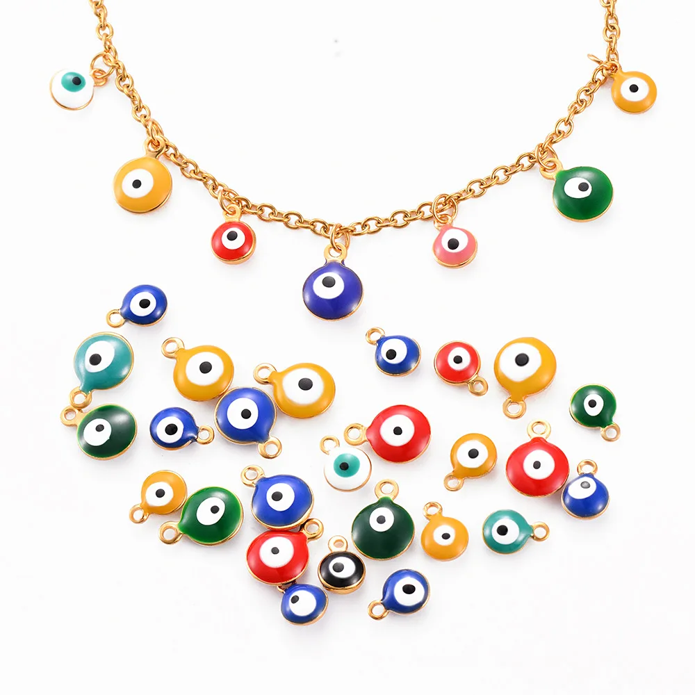 Wholesale Stainless Steel Round Evil Eye Enamel Pendant Charms 6mm 8mm DIY Accessories Multi Colors for Bracelet Necklace Making