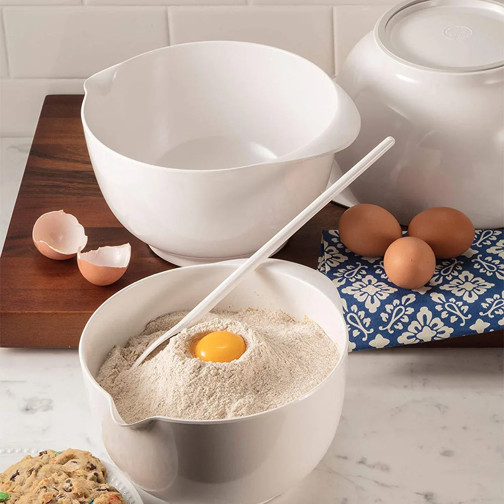 
classic easy care durable unbreakable reusable hard plastic melamine mixing bowls with anti slip ring 