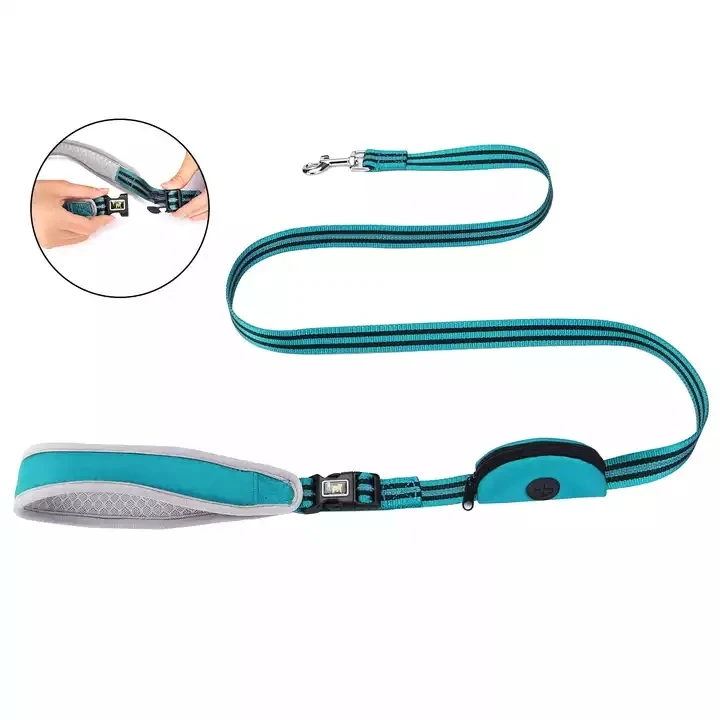 Large Medium Dogs 5 ft Reflective Stitching Dog Leash with Waste Poop Bag Holder