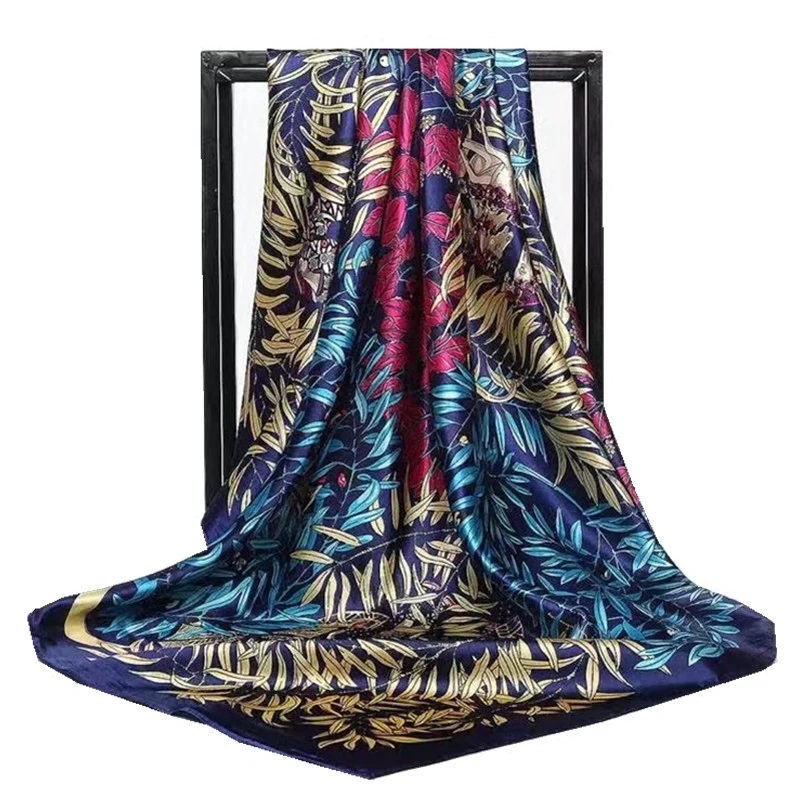 Шелковый шарф для женщин Мода 90*90 см филиалов печати квадратный волос Головной Платок Элитный бренд шали женский шарф с атласным хиджаб шарф