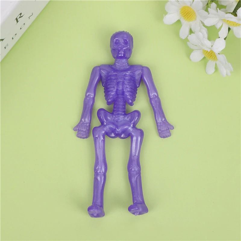 2024 Wholesale Halloween Stretchy Skull Toys Colorful Tpr Skeleton Stress Relief Stretchy Sticky Stretchy Toys For Party