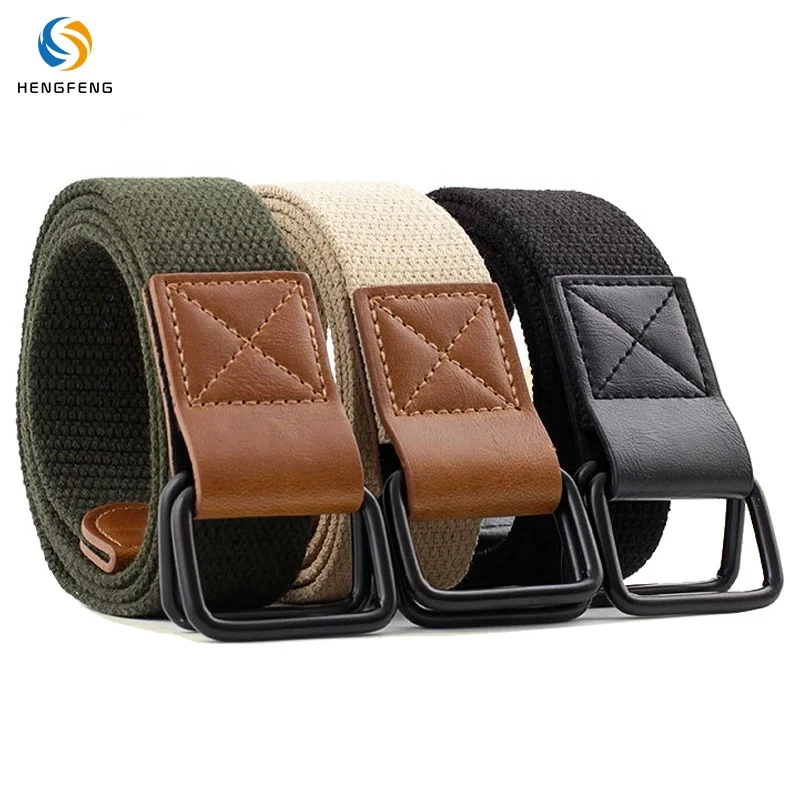 Man Women Cotton Fabric Webbing Canvas Double D Ring Belt  Cotton Belt Ceintur Adjustable Belt