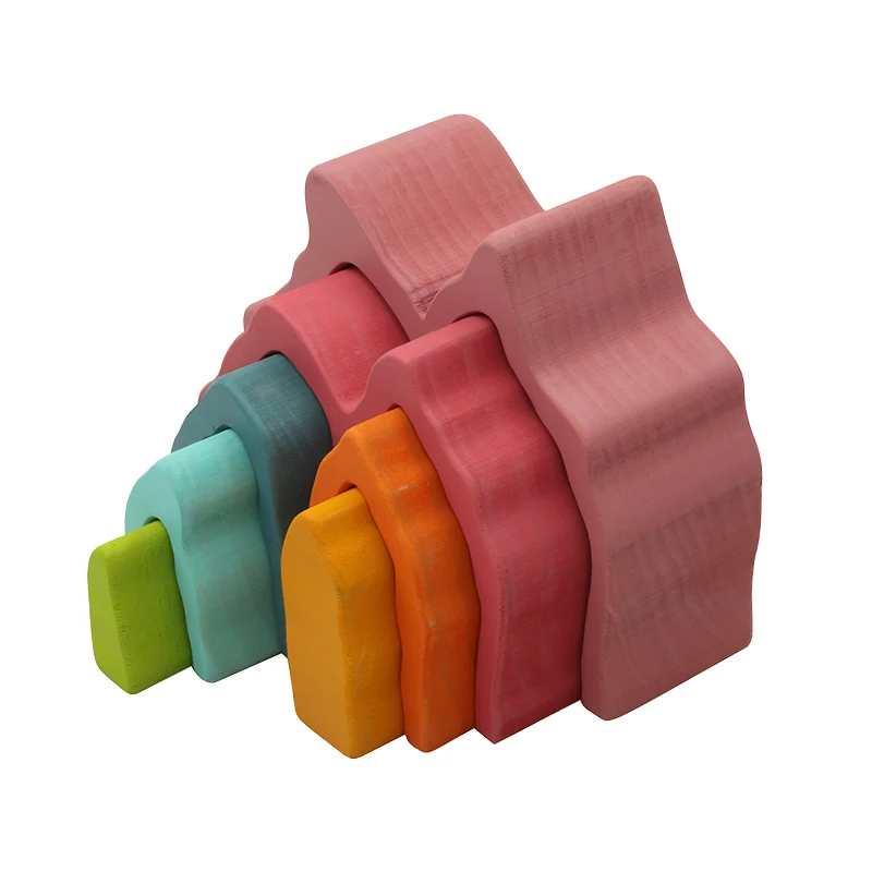 factory production Germany of Nature Montessori Educational Toy wooden cube building wood blocks rainbow toy in china