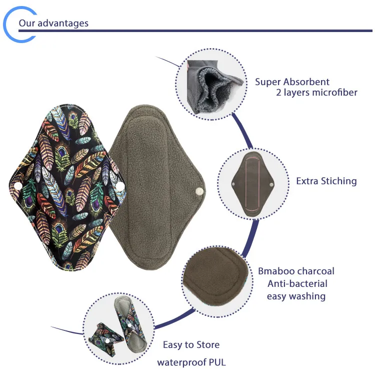 carefree Bamboo Charcoal terry Reusable Cloth Menstrual Pads Absorbency Panty Liner Sanitary pads