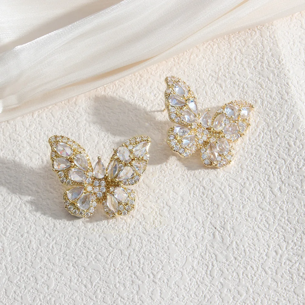 14K/18K Gold Plated 3A Cubic Zircon Diamond With 925 Pin Butterfly Earrings Lightning Bolt Dainty Earrings for Women