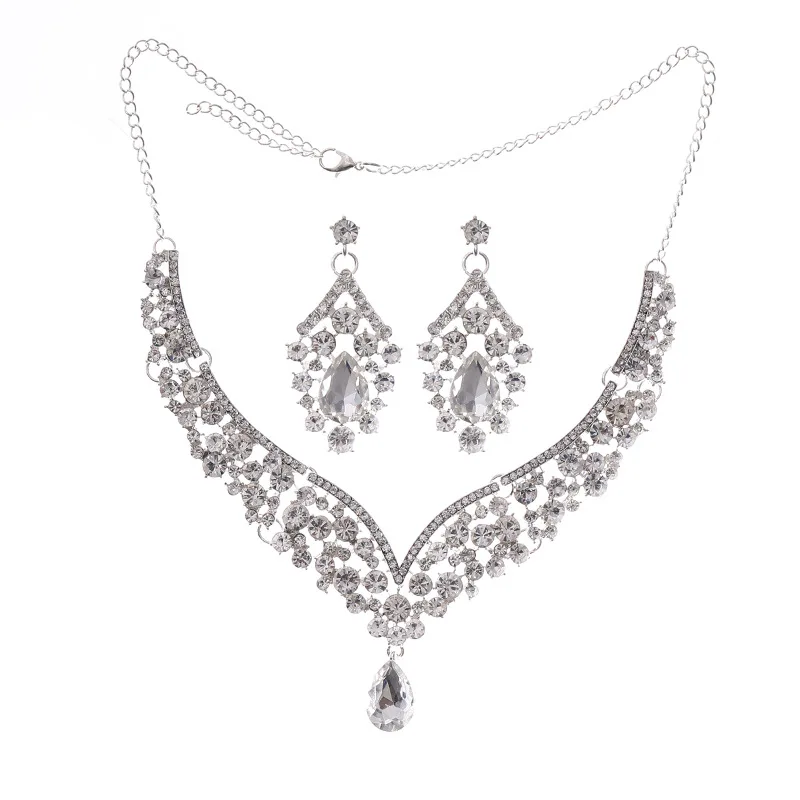Bride Crown Accessories Atmospheric Rhinestone Multi-Color Necklace Earrings Set Wedding Necklace Embellishment Ornament