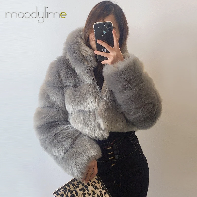 Moodylime Custom Pink White Red Blue Brown White Purple Eco Natural Mink Fox Croptop Women Fur Coat