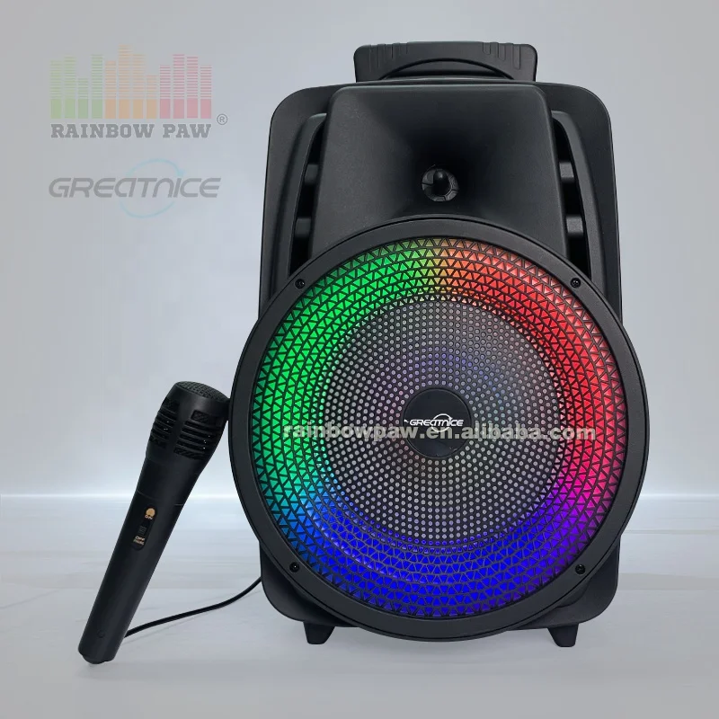 Original 8 inch outdoor karaoke party gts-2047 speaker bt tws tf fm radio woofer rgb color light speaker with wired microphone