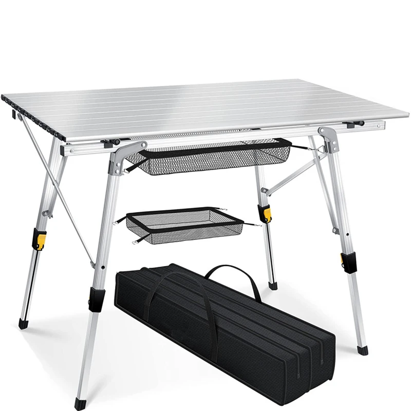 Outdoor Lightweight Aluminum Height Adjustable Folding Table for Camping Beach Backyards BBQ Party