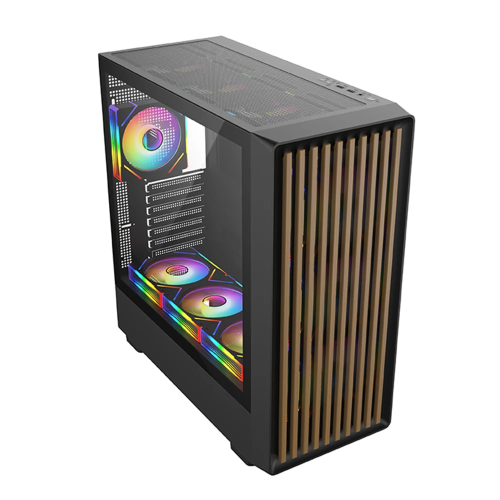 Custom Mid-tower PC Case Front Panel Wooden Gabinete Casing ATX Gaming Computer Case Towers For Desktop